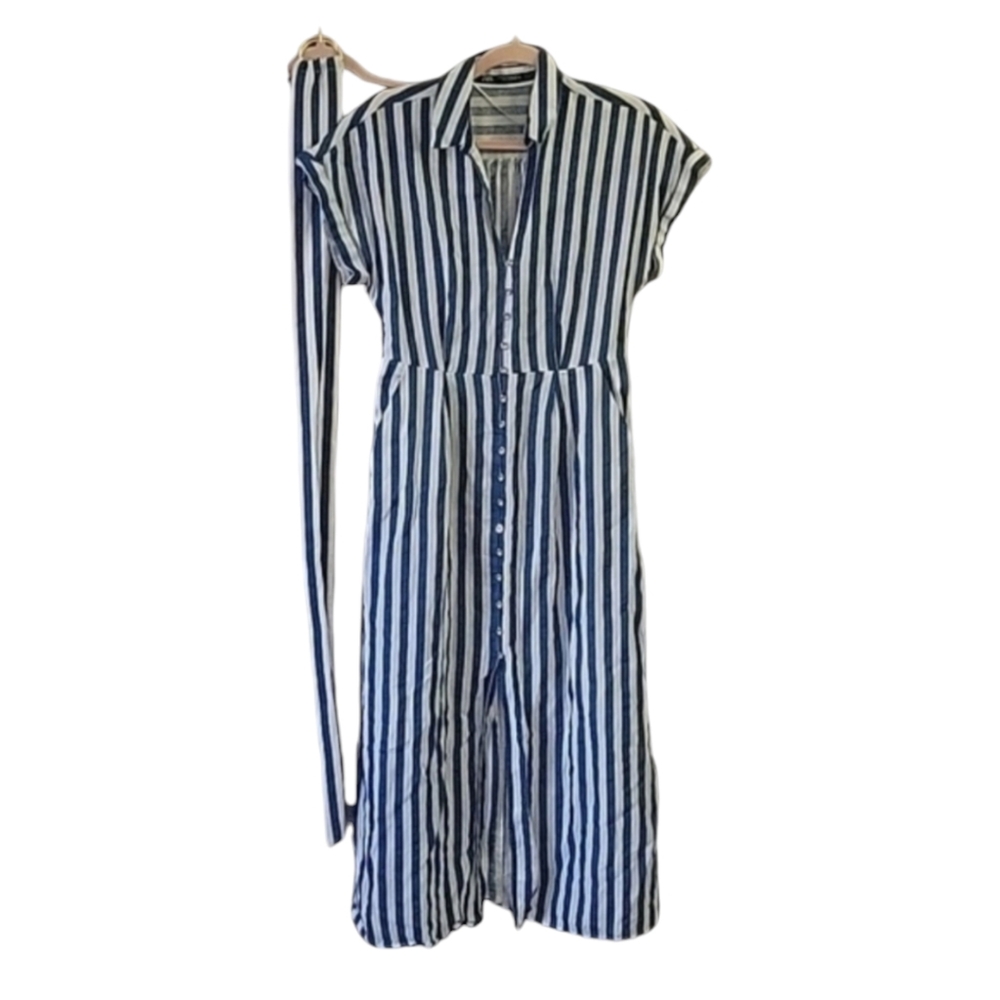 Zara Blue and White Striped Maxi Dress